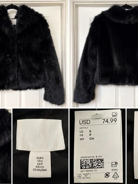 H&M Black Faux Fur Jacket Size Small NWT Soft Plush Coat